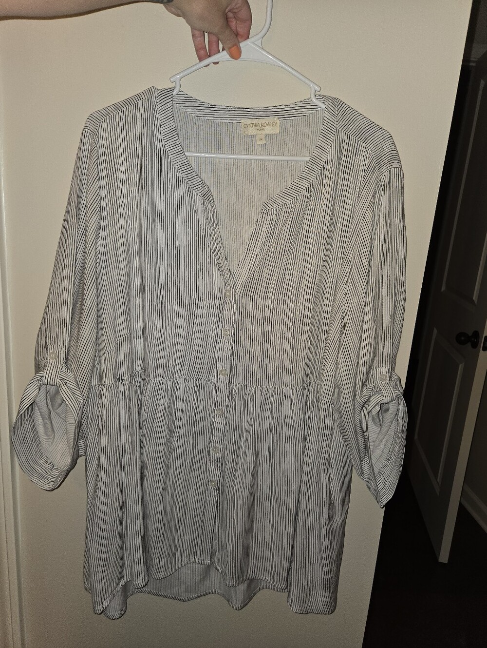 CYNTHIA ROWLEY Lightweight Striped Button Down Baby Doll Blouse Size 2X